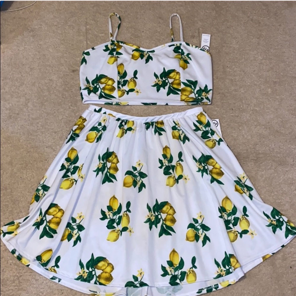 Lemon Crop Top & Skirt Set